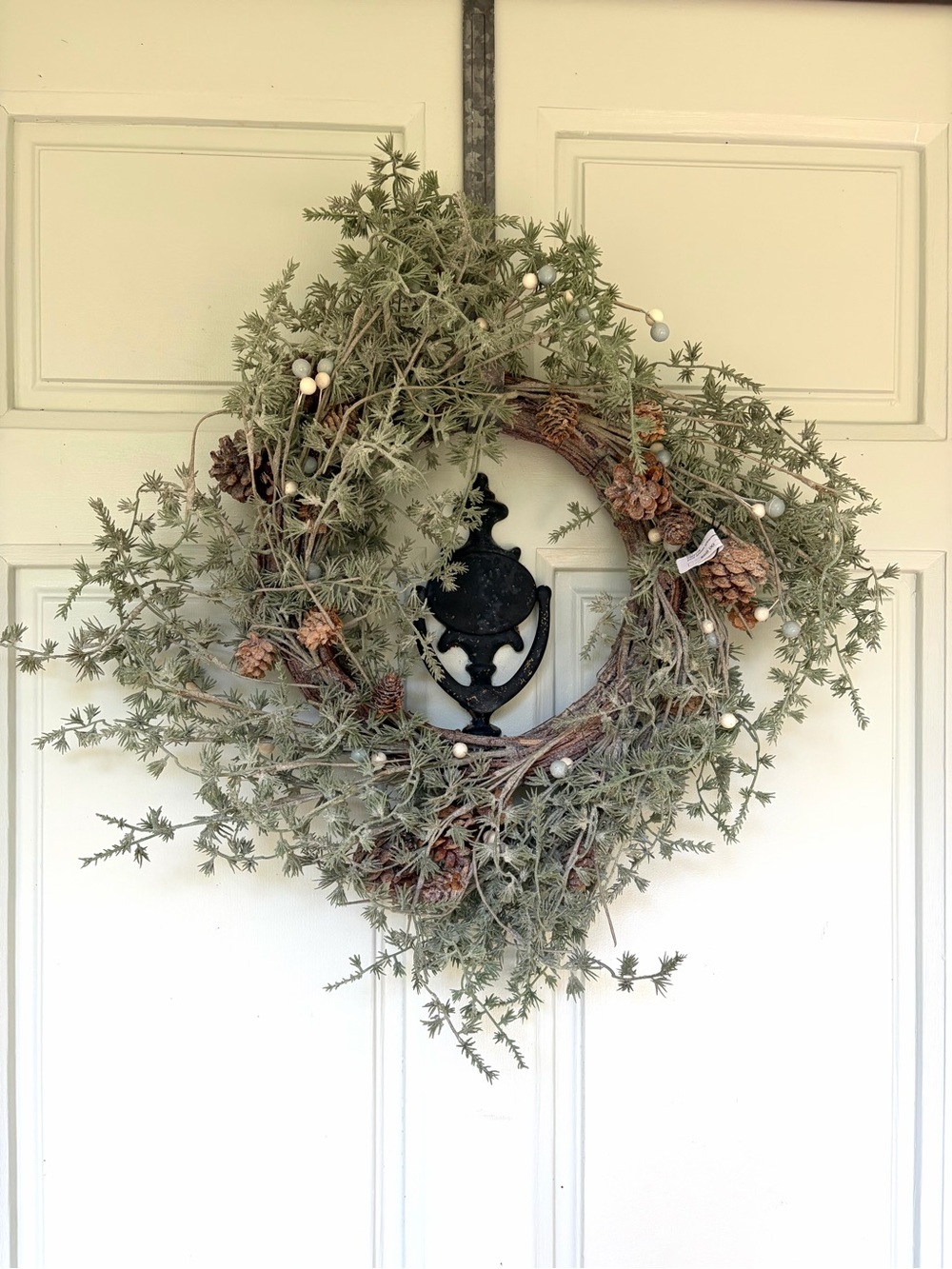 CHANEL White and Green Pinecone Holiday Wreath frosted pine and juniper berry